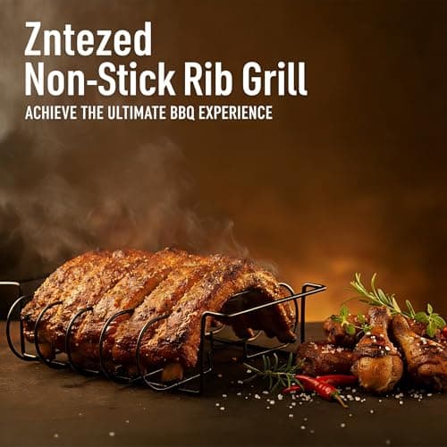 Zntezed Rib Rack for Smoking and Grilling - 12" Extra Long Stainless Steel BBQ Holder - Non-Stick Vertical Roasting Stand Compatible with Most Gas Charcoal Pellet Smokers - Holds 4 Full Racks view 3