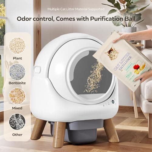 Beokeo Automatic Litter Box, Self Cleaning Litter Box for Multiple Cats with App Control, Dual Safety Protection, Odor-Free Waste Disposal, Includes Trash Bags, White view 5