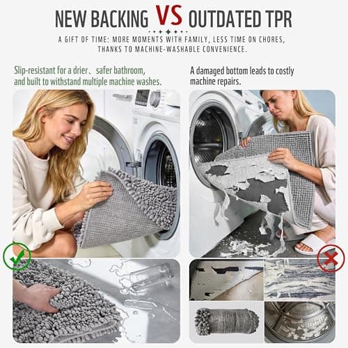 Yimobra Bathroom Rugs Non Slip Washable - Ultra Soft Absorbent Chenille Bath Mat, Quick Dry Shaggy Floor Carpet for Tub Shower, Gray Home Decor Accessories, 24x17 Inch view 3