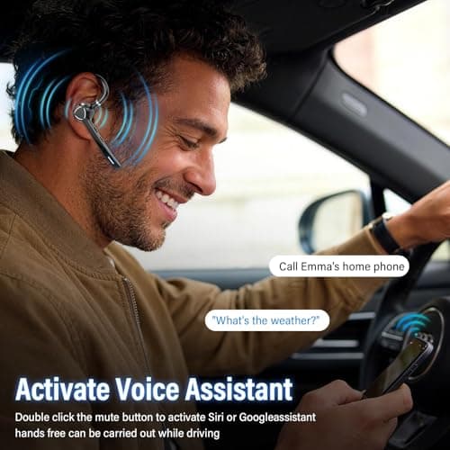 Bluetooth Headset, Single-Ear ENC Mic, Mute Button, 90H Hands-Free Earpiece | APTX HD Audio, Dual Device Connectivity, Lightweight All-Day Comfort, Noise Cancelling Mic, Ideal for Truckers & Office view 4