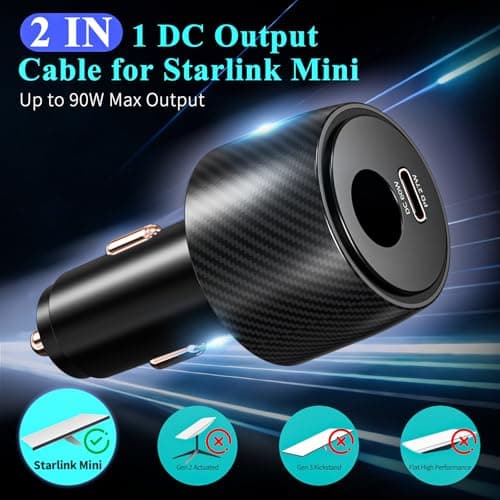 FIRRAX 2 in 1 Starlink Mini Car Adapter 12V to 24V DC Step Up Converter, 6.5FT 20AWG Starlink Mini Cable with Cigarette Lighter Adapter 60W DC + 27W PD Car Power Supply for RVs, Boats, Trucks view 4