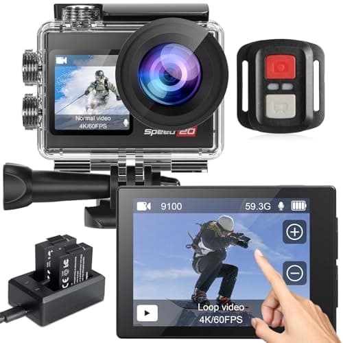 Hiicam Action Camera 4K 60FPS with Touch Screen 20MP Waterproof Camera Underwater 131FT with EIS for Snorkeling Helmet Bike 170° Wide Angle Remote WiFi 5XZoom