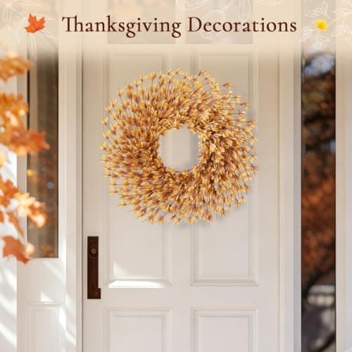 26 Inch Fall Wreath for Front Door, Autumn Thanksgiving Decor | Artificial Wreath for Porch Window Wall Fireplace Entryway Farmhouse Indoor Outdoor view 6