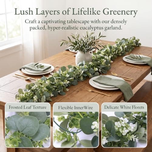 ArtexDomus 2Pcs Eucalyptus Garland 6FT, Artificial Eucalyptus Garland | Faux Eucalyptus Leaves & Green Vines for Wedding Decor, Table Runner, Mantle, Arch, Wall & Home Decorations view 5