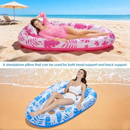 VIWUHUG 2 Pack Giant Inflatable Pool Float Pool Floats Adult Mat with Headrest & Cup Holder Lake Float Raft Water Lounger Multi-Use Swimming Pool Floats for Party Summertime Beach Outdoor view 3