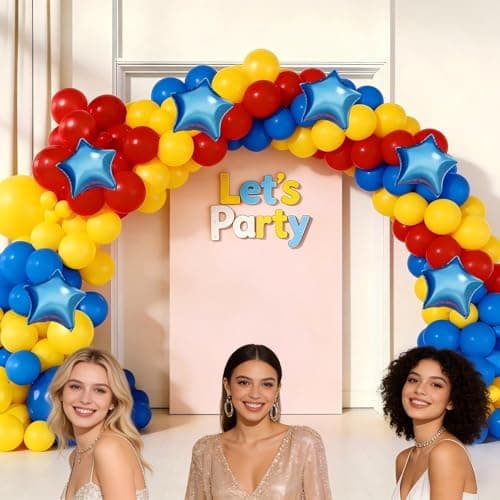 Carnival Circus Balloon Garland Arch Kit, 156Pcs Red Yellow Blue Latex Balloons with Star Foil Balloons for Carnival Theme Graduation Birthday Party Anniversary New Year Decorations view 4