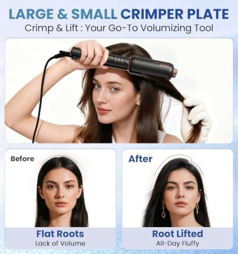 FMZ Flat Iron Hair Straightener, Titanium Ceramic Hair Straighteners for Women, Rotating 4-in-1 Dual Voltage Travel Flat Iron for Straightening, Curling, Volumizing, Root Lift, 10s Fast Heat, Black view 4