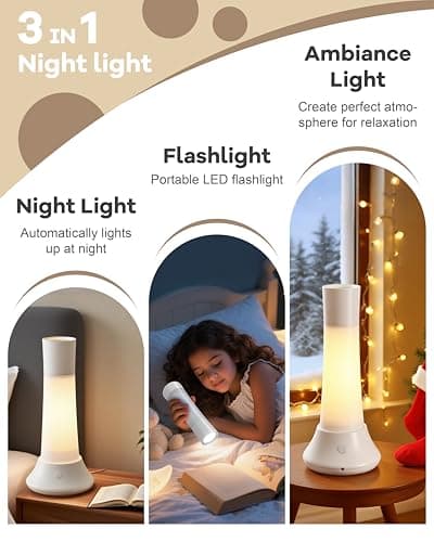 Rechargeable Motion Sensor Night Light Indoor,Portable LED Flashlight & 3 Color Lamp 3 in 1,Bedside Table Lamp for Bedroom, Hallway and Bathroom,Birthday Valentines Day Gifts for Women,Men and Kids view 3