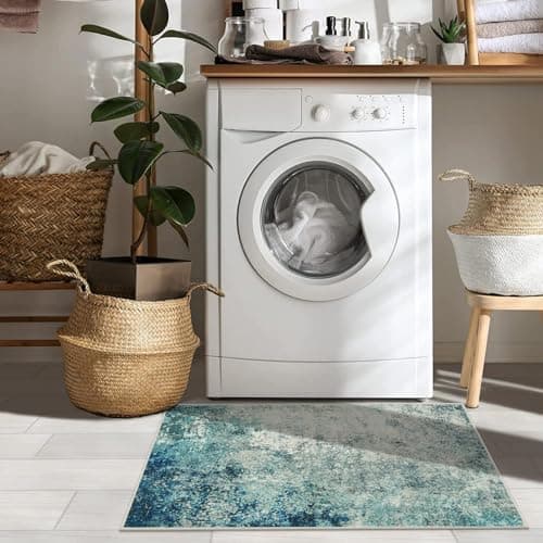 Lahome Modern Abstract Area Rug - Small 2x3 Washable Entryway Rugs Non-Slip Low Pile, Accent Throw Carpet for Kitchen Bath Mats Laundry Front Indoor Doormat,Blue/Grey view 2