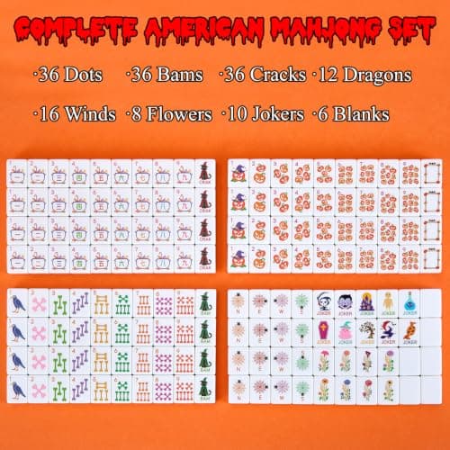 VULGBUNEE 160 Mahjong Tile Set for Halloween with Clear Engraving, 1.2" Melamine American Mahjong Set Game with Exquisite Carrying Bag and Accessories view 4