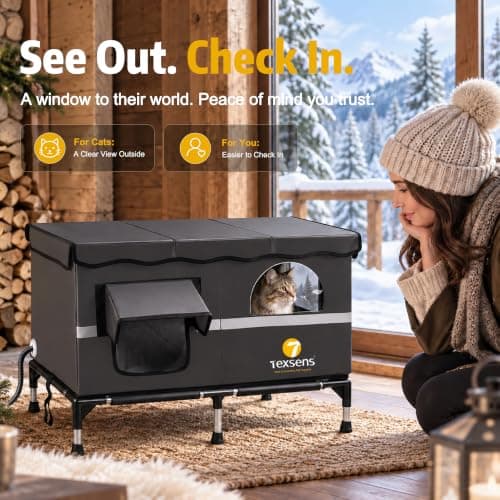 Texsens Heated Cat House for Outside, Stainless Steel Frame & Front Window view 5