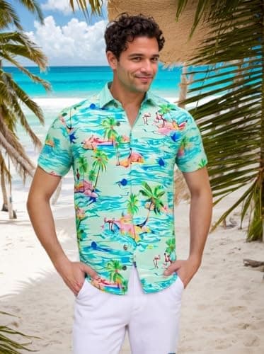 Men's Hawaiian Shirt Funky Blue Beach Printed Tropical Beach Shirt Casual Button Down Short Sleeve Floral Shirts Tops view 2