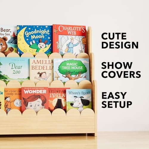 SpaceAid 3-Tier Scalloped Bookshelf, Montessori Bookcase for Toddlers, Wooden Book Shelf Organizer Display Furniture for Kids Rooms, Playroom, Nursery and Classroom, Natural view 5