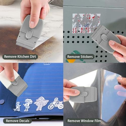 4pcs Double Edged Plastic Scraper Tool, Razor Blade Glass Scraper for Windows Decals Tint Labels Caulk, Adhesive Remover for Stickers and Paints on Car Glass view 4