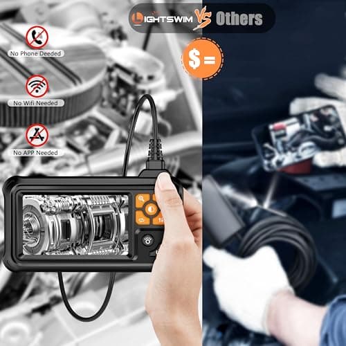 Industrial HD Digital Borescope, Lightswim 1080P 4.3" IPS Endoscope Inspection Camera with Handheld IP67 Waterproof Snake Sewer with 8 LED Lights 16.5ft Semi-Rigid Cable view 2