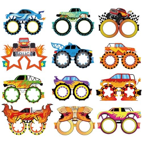 Yafacuha Monster Truck Party Decorations Paper Glasses Monster Truck Photo Booth Props Car Theme Eyeglasses for Baby Shower Birthday Party Supplies Favors — image 1