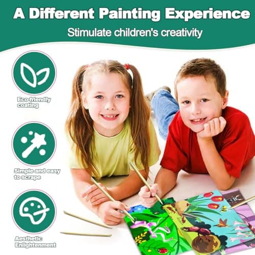 BAOXUE Scratch Art for Kids, Black Rainbow Scratch Off Art Paper Set,Bug Crafts Kits Supplies,Toddlers Activity Party Games, Art Gifts for Girls Boys,Stocking Stuffers for Kids view 4