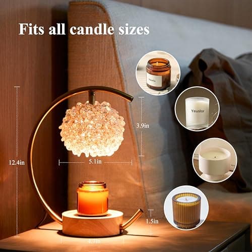 Yeuslor Gold Candle Warmer Lamp for Jar Candles with Adjustable Brightness＆Timer，Handcrafted Crystal＆Wooden Base, Luxurious Design,Home Decoration Electric Candle lamp(C-Shaped) view 3