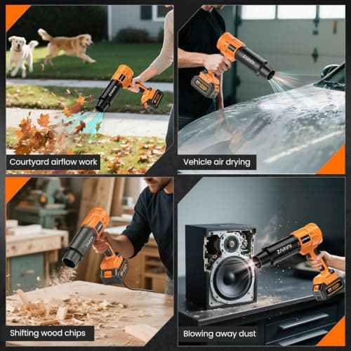 990,000 RPM Cordless Leaf Blower, Electric Handheld Leaf Blower with 2 Batteries & Charger, Lightweight for Patio, Lawn, Yard, Deck - Light Orange view 2