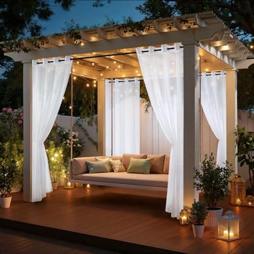 MIULEE White Outdoor Curtain for Patio Waterproof, 4 Panels Grommet Outside Sheer Curtains for Gazebo/Pergola/Cabana/Porch/Balcony, 54 x 102 Inch Long view 5