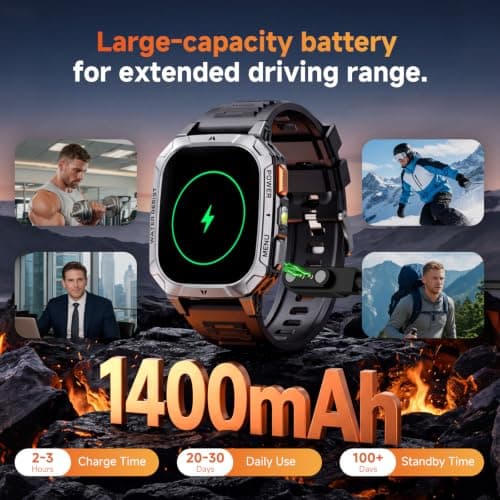 Mingdaln Smart Watches for Men, 1400mAh Military Smart Watch with LED Flashlight, 2.01" Fitness Tracker, Bluetooth Call, 100+ Sports, Heart Rate SpO2 Sleep, IP68, Smart Watch for Android Phones view 4
