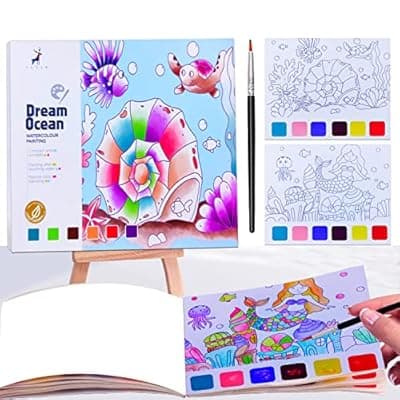 JUNQIU Watercolor Coloring Books for Kids Ages 4-8, Pocket Watercolor Painting Book for Toddlers, Arts and Crafts for Girls Gifts, Stocking Stuffers For Kids