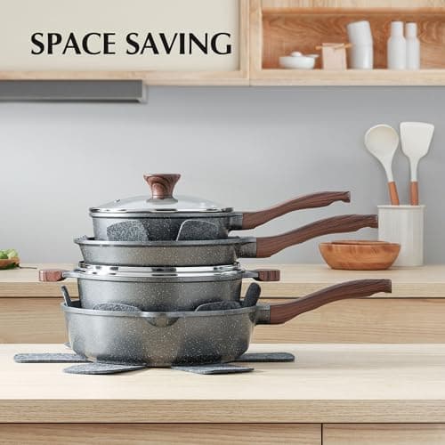 SENSARTE Nonstick Cookware Set 13-Piece, Non Stick Pots and Pans Set with Swiss Granite Coating, Healthy Kitchen Cooking Set, Stay-Cool Handles, PFOA Free view 2