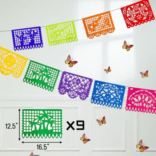 GOAUS Dia de Los Muertos Day of the Dead Ofrenda Altar Decorations 60 pcs | Marigold Flowers x30, Papel Picado x9, Marigold Garland x1, Felt Skulls x8, Monarch Butterflies x12 view 4