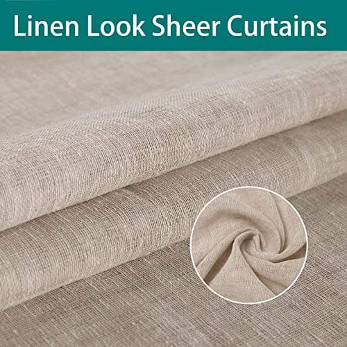 LORDTEX Burlap Linen Look Outdoor Curtains for Patio - 2 Panels Waterproof Sheer Curtains for Pergola, Porch, Cabana and Gazebo Grommet Indoor/Outdoor Voile Sheer Drapes (52 x 84 inch, Linen) view 5