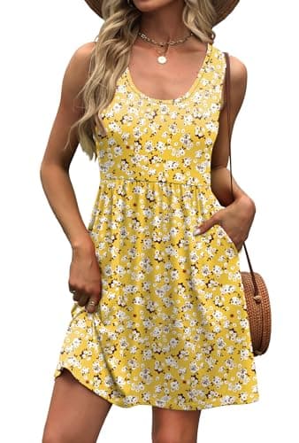 WIHOLL Women's Summer Dress 2026 A-Line Sleeveless Casual Sundress with Pockets Floral/Solid view 2