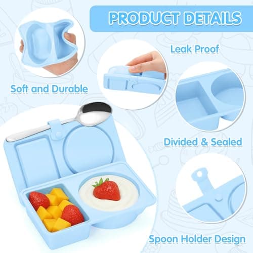 Dalycro Silicone Snack Containers with Lids – Reusable Snack Containers with Double Compartments for Adults Mini Silicone Food Box Perfect for Travel Lunch Gym (Blue) view 4