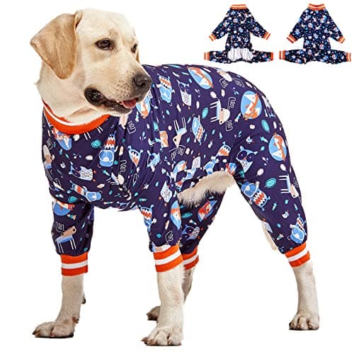 LovinPet Pet Clothes for Large Dogs: Nighthawk& Red Fox Steel Gray Print, Lightweight Stretchy Knit Pullover Pet Pajamas, Big Dog Onesie, Large Breed Dog Jammies, Pitbull Pajamas/Medium