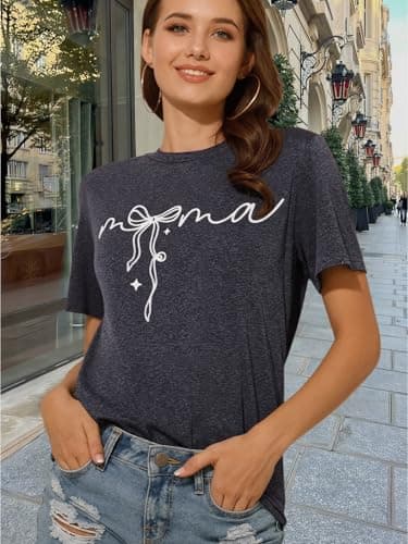 Mama Shirts for Women Mama Shirt Heart Printed Casual Gigi Short Sleeve Tee Top view 2