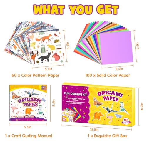 Pigipigi Kids Craft Origami Paper Kit for Kids Ages 5-8 8-12, with Guiding Book, 160 Sheets DIY Art and Crafts Supplies, Colorful Folding Papers Set Projects Gifts Activity for Boy Girl Toy(Forest) view 2