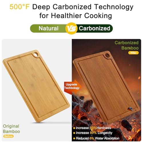 Homaxy Bamboo Cutting Board for Kitchen Set of 3, Wooden Cutting Boards with Non-Slip Mat Deep Juice Groove and Built-In Handles, Wood Chopping Board Set for Meat Fruits & Vegetables view 4
