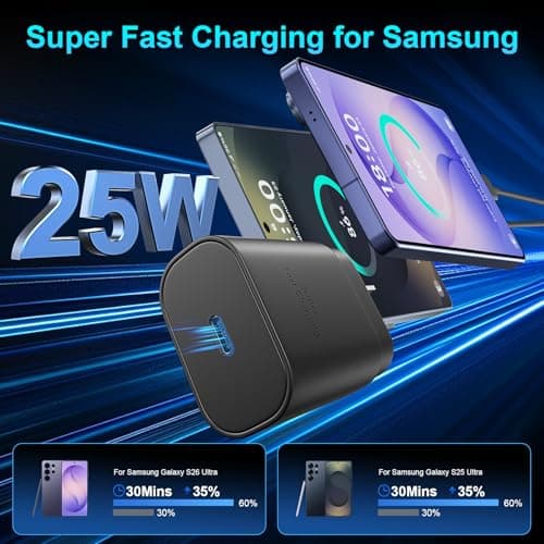 Super Fast Charger Type C, 25W USB C Wall Charger Fast Charging for Samsung Galaxy S26 Ultra/S26/S26+/S25 Ultra/S25/24 Ultra/S24/S23 Ultra/S22 Ultra with 10FT Long Android Type C Charger Cable 2Pack view 2