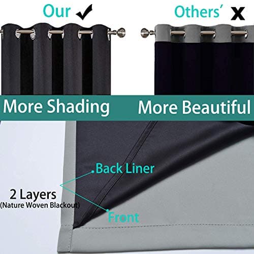 Yakamok 100% Blackout Curtains 84 Inches Long, 2 Thick Layers Heat and Full Light Blocking Soft Thermal Insulated Drapes for Bedroom(52" Wide Each Panel, Grey, 2 Panels) view 6