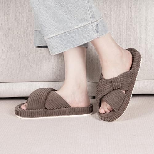 Brelzo Calvior Slippers for Women House Bedroom Memory Foam Corduroy Crossbands Slide Home Shoes view 2