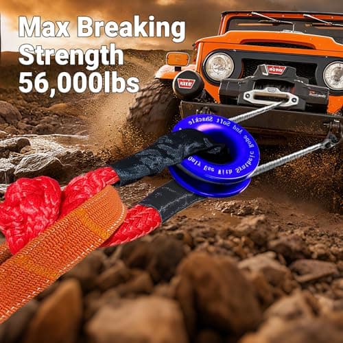 DAJOUJS Synthetic Soft Shackle Rope 1/2 x 22 Inch Red Recovery Tow Shackles with Blue Recovery Ring 56,000lbs Breaking Strength Offroad Soft Shackle Recovery Kit for Off-Road Winch and Vehicle Towing view 3