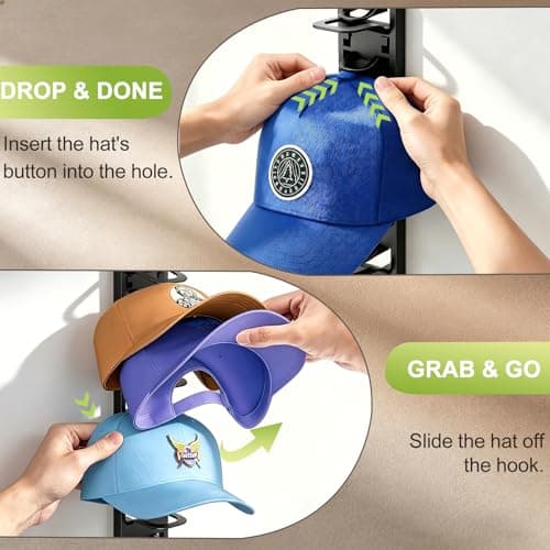 HeQe Hat Organizer for Baseball Caps 2 Pack, Hat Rack for Wall, Hat Storage, Hat Holder with Strong Adhesive and Screws (Black) view 3