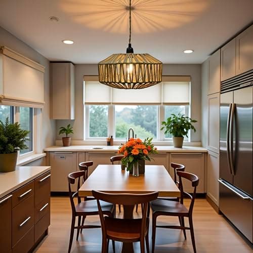 MUYIWEIDEN Plug in Hanging Lamp,Rattan Hanging Pendant Light with Plug in Cord, Boho Pendant Ceilling Light Fixture with Woven Lamp Shade for Living Room Bedroom Kitchen view 6