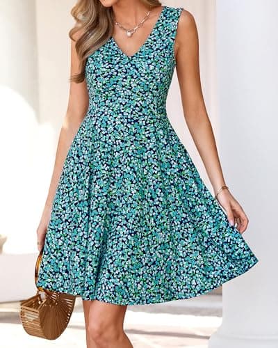 BTFBM Womens Summer Dresses 2026 Spring Casual Sleeveless Floral Knit Flowy A-Line Mini Dress Pockets Beach Sundress view 5