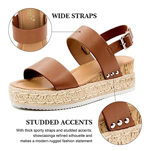 Athlefit Women's Espadrilles Sandals Ankle Strap Buckle Wedge Sandal Open Toe Studded Platform Sandals view 5