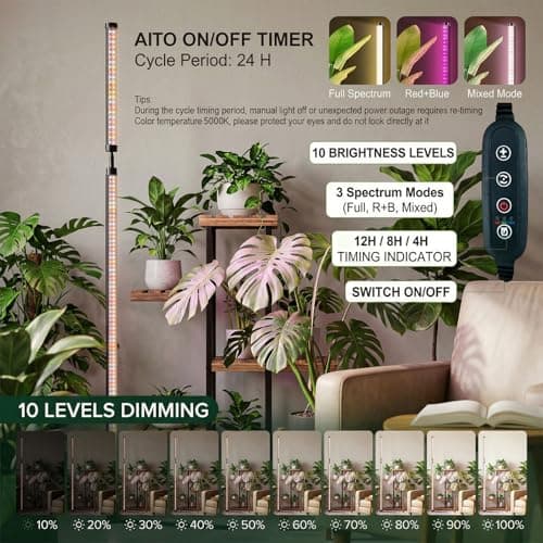 48W Standing Grow Light for Indoor Plants, 65" Modular Vertical Grow Light with 480 LEDs Full Spectrum, High-Output Plant Floor Lamp for Large Trees, Plant Shelves & Corners, 3 Modes, Timer view 2