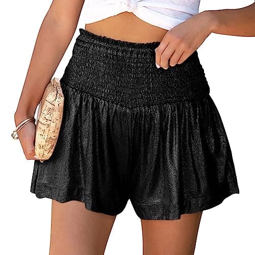 GUOLEZEEV Women Sequin Smocked High Waisted Flowy Glitter Sparkly Metallic Shorts — image 1