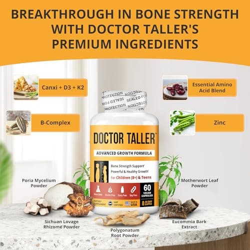NuBest Doctor Taller Bone Support for Kids 8+ & Teens, 60 Vegan Capsules | Calcium, Vitamins D3 & K2, Zinc, B Vitamins, Amino Acids & Herbs; 30-Day Supply view 3