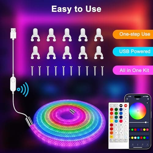 maylit 360 Degree Luminous Reticulate Weave Rope Lights, 16.4ft Addressable ICRGB LED Strip Lights, Music Sync, DIY Design, USB Powered Flexible LED Lights for Gaming Room Living Bedroom Wall Decor view 6