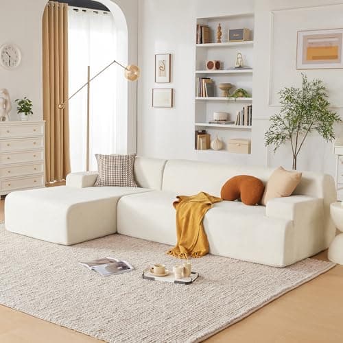 Weture 107" Modular Sectional Cloud Couch, Boneless couches Sponge sectionals for Living Room, High Density Sponges Sofa, Modular L-Shape with Chaise, Beige view 3