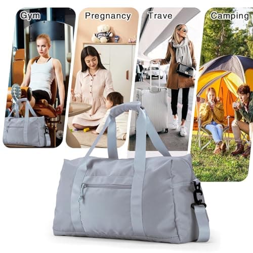 Travel Duffle Bag,Sport Gym Bag for Men And Women with Wet Pocket,Weekender Bag Carry On Tote Bags for Airplane Light Grey view 6
