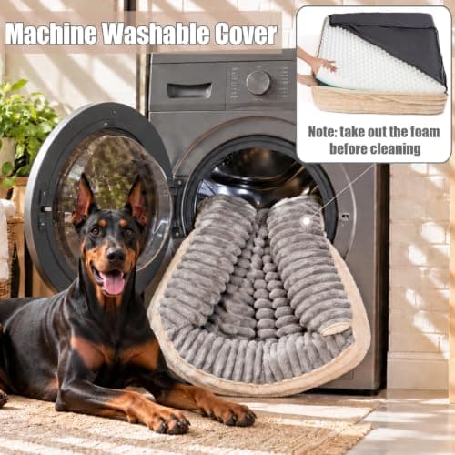 Noocyarn Memory Foam Dog Beds Large Sized, Orthopedic Washable Dog Couch with Waterproof Linings and Removable Cover, Non-Slip Bottom Big Bolster Pet Sofa with Sides for Puppy, Senior Dog, Grey, 36" view 4